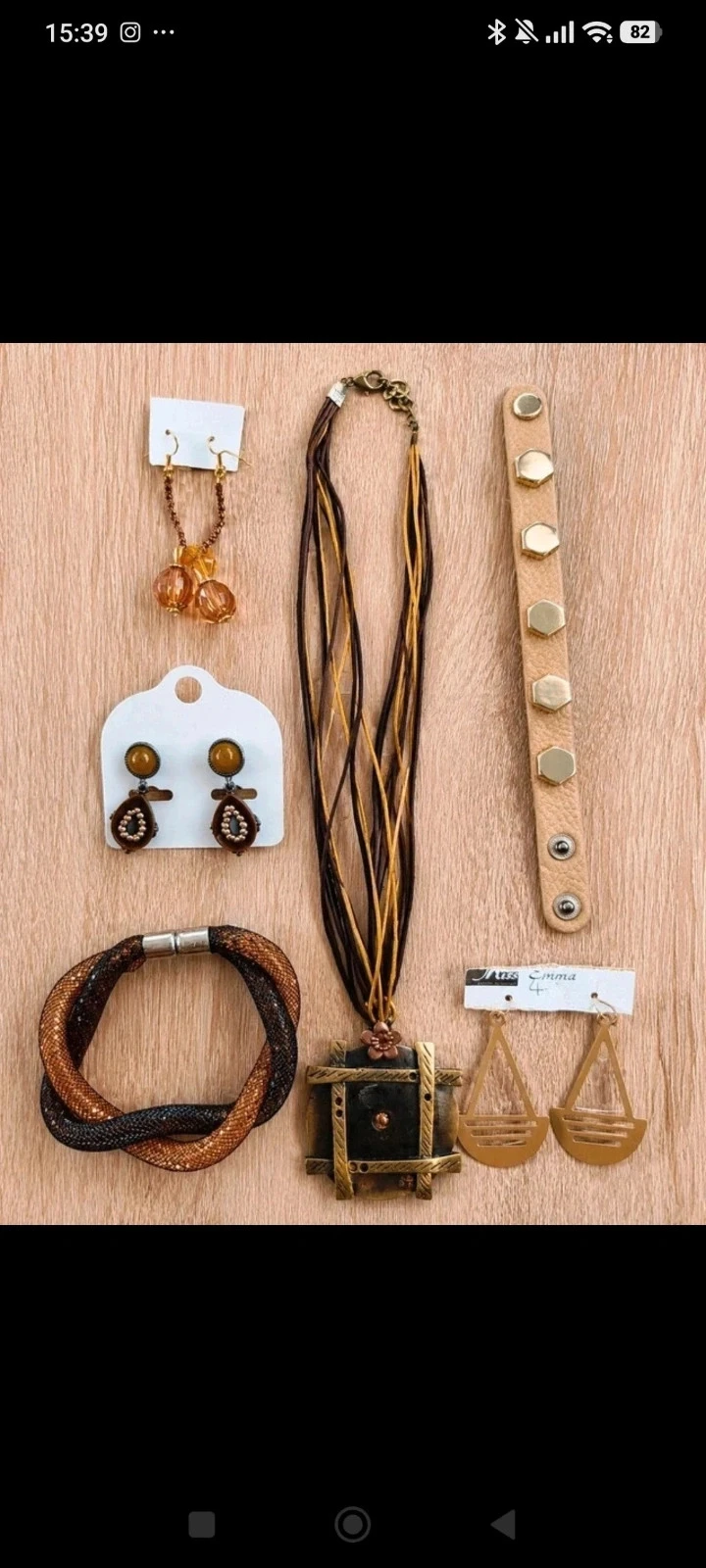 Lot bijoux fantaisie femme 6 pièces – Collier, bracelets & boucles d'oreilles dorées